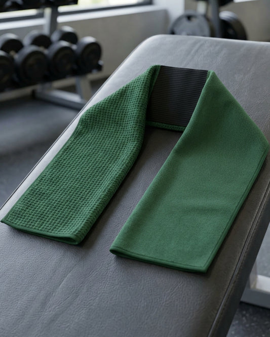 Coue Elastic-Center Neck Sports Towel 92 x 18 cm Forest Green - Lifestyle view